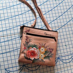 Anna by Anuschka Hand Painted Pink Leather Shoulder Bag, Crossbody Bag
